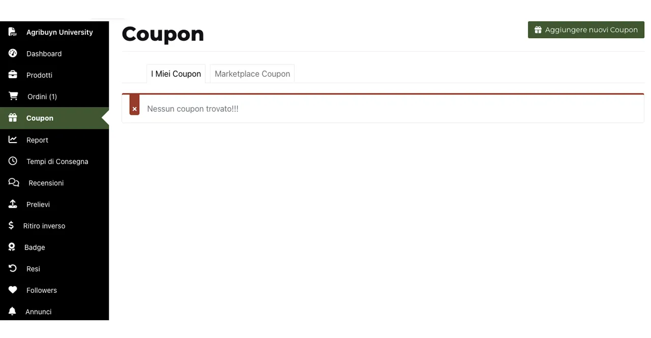 Qui troverai i coupon creati