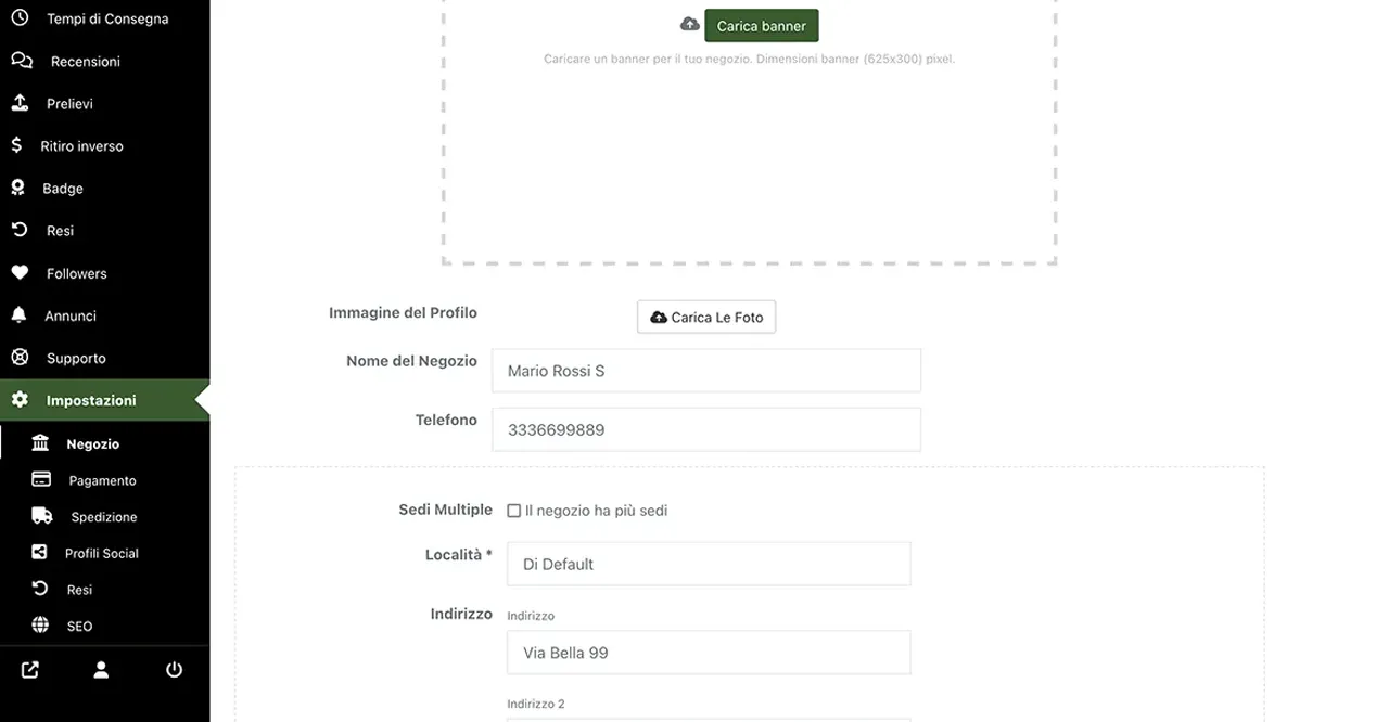 Completa i dati aziendali