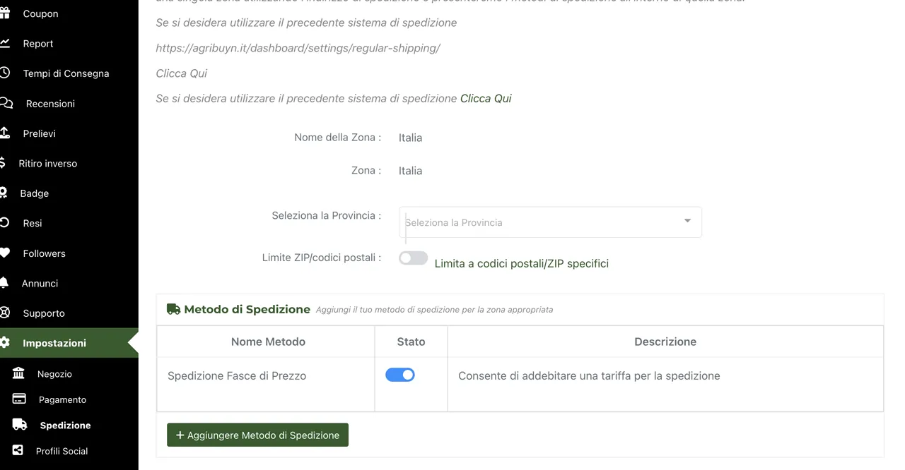 Imposta la spedizione