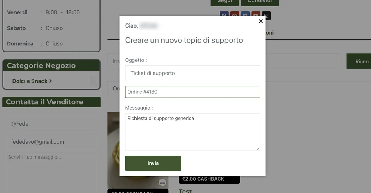 Il Cliente invia un ticket di supporto