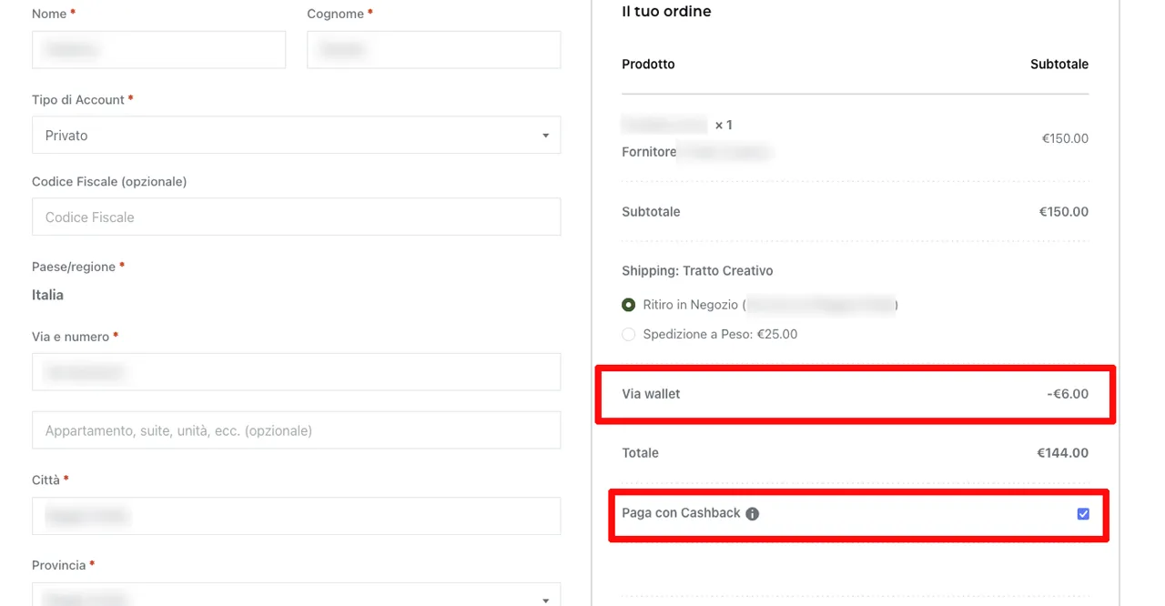 Utilizza il tuo Cashback per effettuare il pagamento