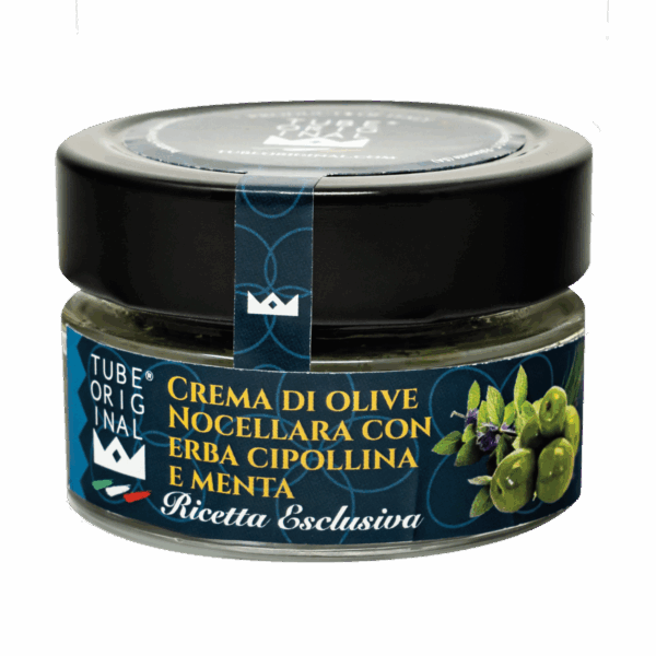 Crema di olive nocellara con olive Nocellaria, Erba Cipollina e Menta